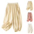 thumbnail image 1 of LIBRCLO Womens Capri Pants Solid Color Loose Lazy Fine Ramie Pants Drawstring Elastic Waist Summer Trousers, 1 of 9