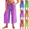 thumbnail image 1 of LIBRCLO Capri Pants for Women Summer Drawstring High Waisted Wide Leg Pants with Pockets Stripe Loose Trousers, 1 of 7
