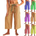 thumbnail image 1 of LIBRCLO Capri Pants for Women Summer Drawstring High Waisted Wide Leg Pants with Pockets Stripe Loose Trousers, 1 of 7