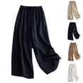 thumbnail image 1 of LIBRCLO Capri Pants for Women Wide Leg Drawstring Elastic Waist Pants with Pockets Solid Color Casual Summer Straight Trousers, 1 of 9