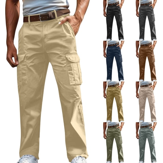 LIBRCLO Cargo Pants for Men Slim Fit Cotton Linen Outdoor Hiking Pants with Pockets Casual Straigh Leg Trousers Size 3XL