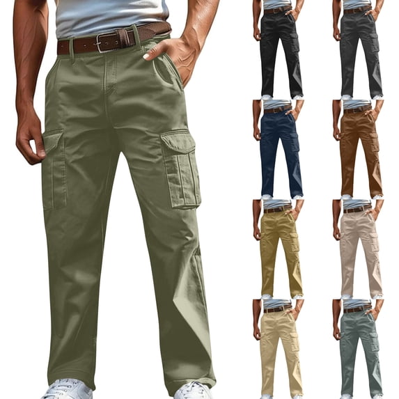 LIBRCLO Cargo Pants for Men Slim Fit Cotton Linen Outdoor Hiking Pants with Pockets Casual Straigh Leg Trousers Size 4XL