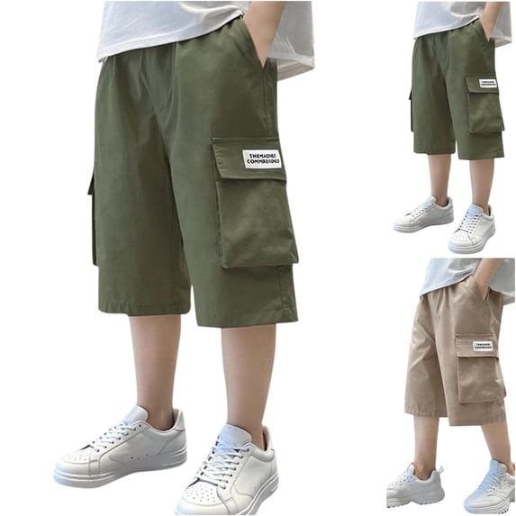 LIBRCLO Cargo Shorts for Boys Size 12 Years Elastic Waist Casual Thin Quick Dry Shorts with Multiple Pockets Army Green