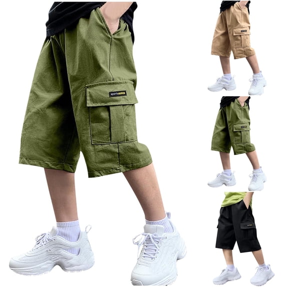 LIBRCLO Cargo Shorts for Boys Size 13 Years Elastic Waist Thin Quick Dry Stretch Shorts with Multiple Pockets Army Green