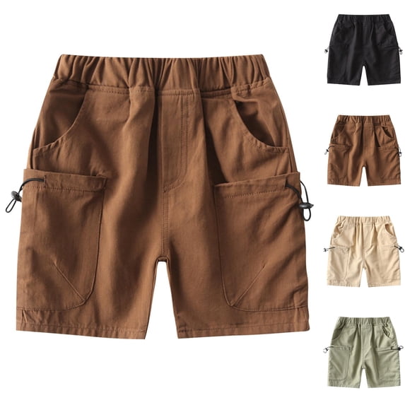 LIBRCLO Cargo Shorts for Boys Size 2 Years Elastic Waist Thin Breathable Durable Shorts with Multiple Pockets Coffee