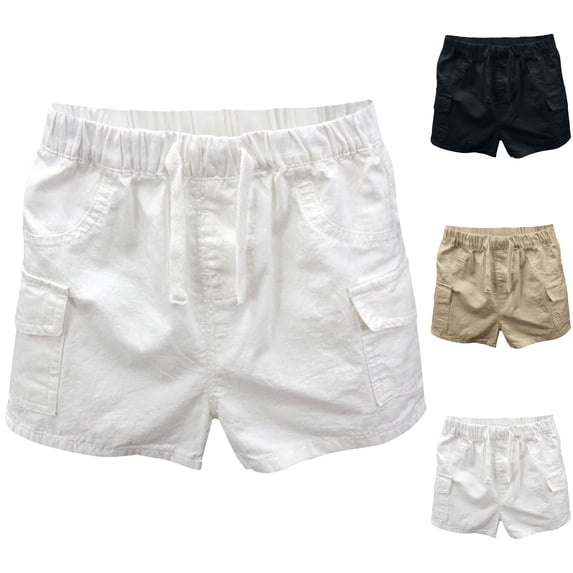 LIBRCLO Cargo Shorts for Boys Size 3 Years Elastic Waist Thin Quick Dry Durable Shorts with Multiple Pockets White