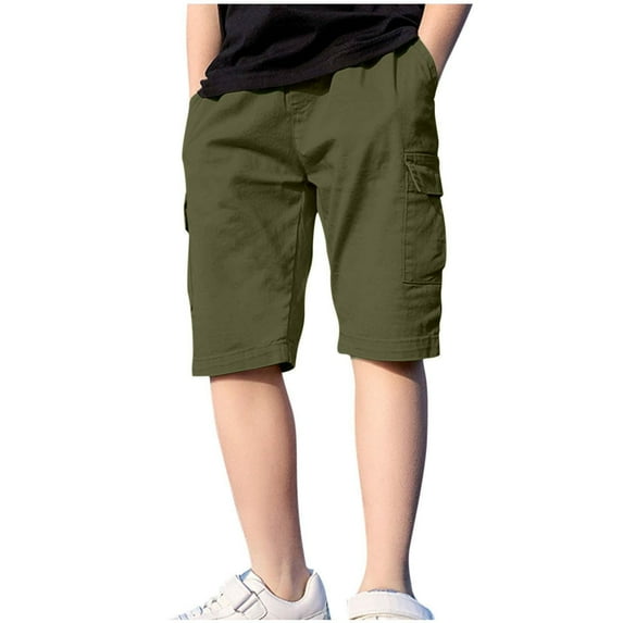 LIBRCLO Cargo Shorts for Boys Size 5 Years Elastic Waist Casual Thin Quick Dry Stretch Shorts with Multiple Pockets Army Green