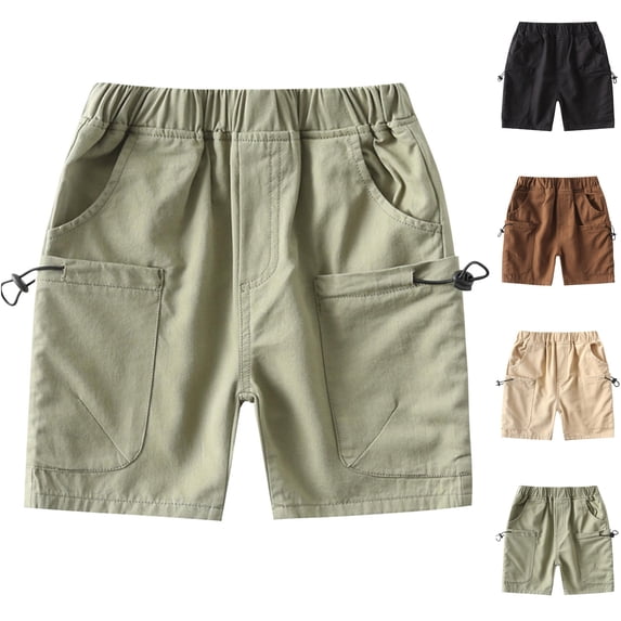 LIBRCLO Cargo Shorts for Boys Size 5 Years Elastic Waist Thin Breathable Durable Shorts with Multiple Pockets Green