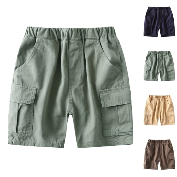 LIBRCLO Cargo Shorts for Boys Size 6-7 Years Elastic Waist Thin Quick Dry Solid Color Shorts with Multiple Pockets Army Green