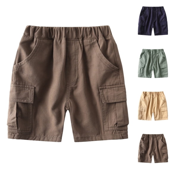 LIBRCLO Cargo Shorts for Boys Size 6-7 Years Elastic Waist Thin Quick Dry Solid Color Shorts with Multiple Pockets Coffee