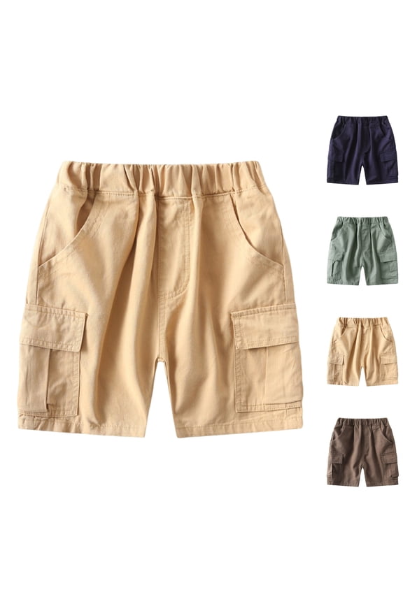 Cargo Shorts for Boys Size 6-7 Years Elastic Waist Thin Quick Dry Solid Color Shorts with Multiple Pockets Khaki