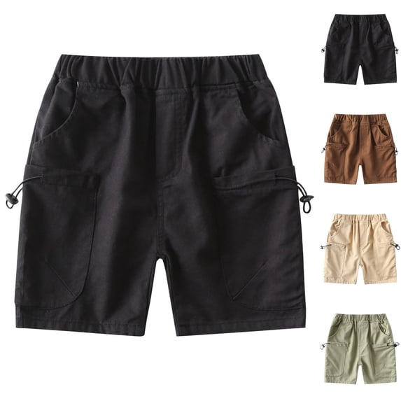 LIBRCLO Cargo Shorts for Boys Size 6 Years Elastic Waist Thin Breathable Durable Shorts with Multiple Pockets Black