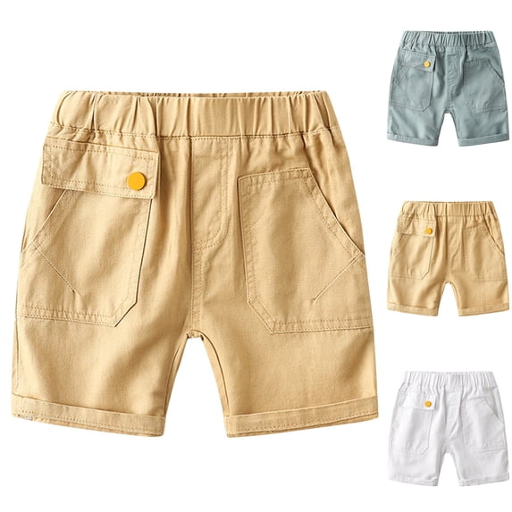 LIBRCLO Cargo Shorts for Boys Size 6 Years Elastic Waist Thin Breathable Durable Shorts with Pockets Khaki