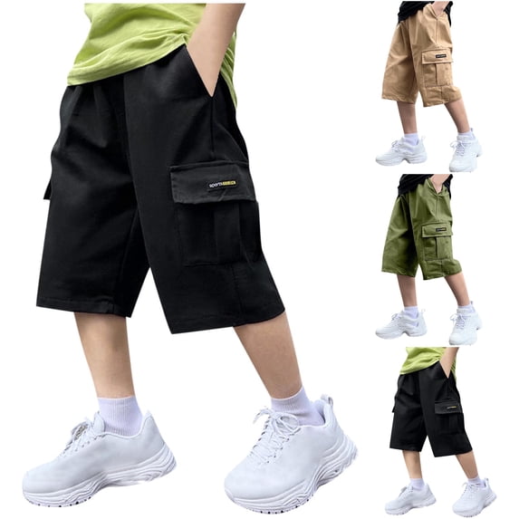 LIBRCLO Cargo Shorts for Boys Size 6 Years Elastic Waist Thin Quick Dry Stretch Shorts with Multiple Pockets Black