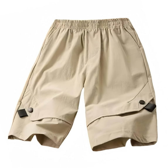 LIBRCLO Cargo Shorts for Boys Size 7-8years Elastic Waist Summer Lightweight Breathable Shorts with Pockets Khaki