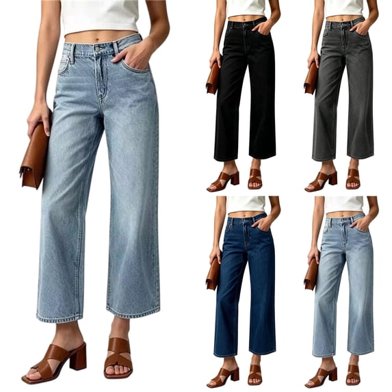 LIBRCLO Jeans for Women High Waist Straigh Denim Pants with Pockets Casual Business Work Jeans