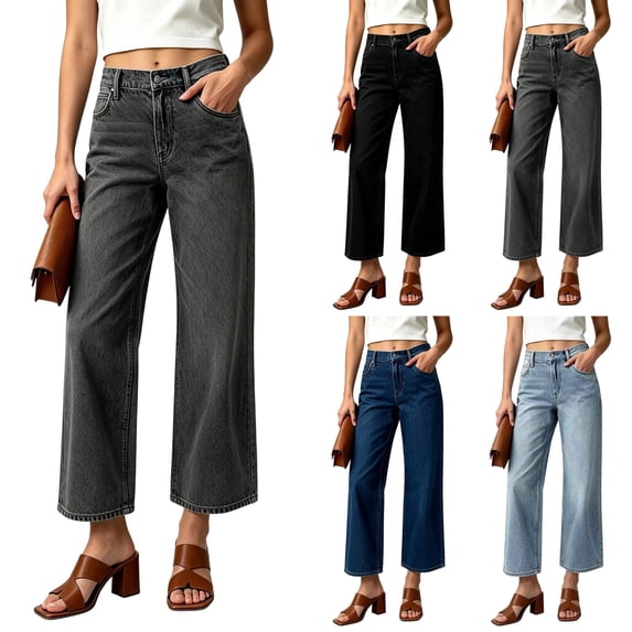 LIBRCLO Jeans for Women High Waist Straigh Denim Pants with Pockets Casual Business Work Jeans
