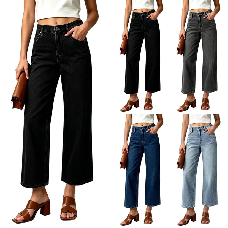 LIBRCLO Cropped Jeans for Women High Waist Straigh Denim Pants