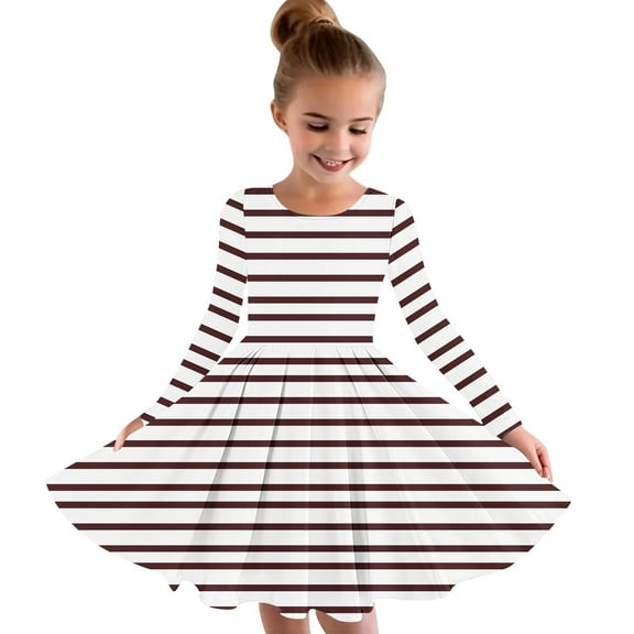 LIBRCLO Dresses for Girls Kids Print Long Sleeve Crew Neck Comfortable Casual Princess Midi Dress for Fall Winter