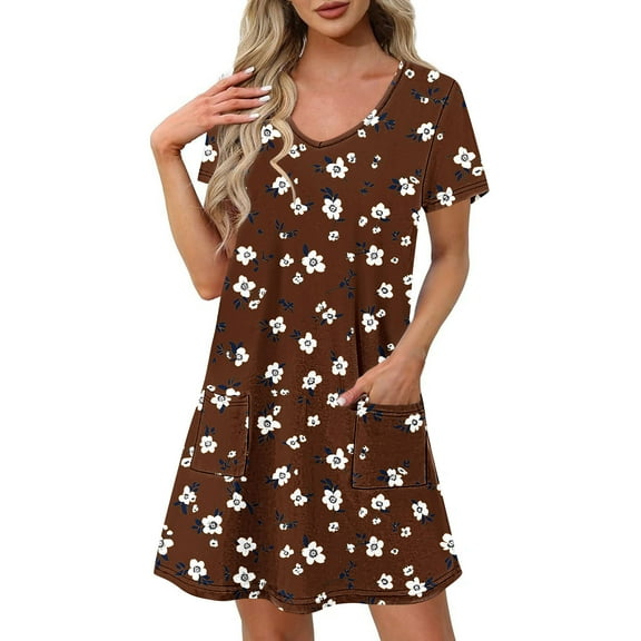 LIBRCLO Dresses for Women Floral Print Short Sleeve Dress Fashion Summer V-neck Casual Dresses