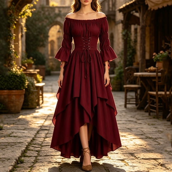 LIBRCLO Dresses for Women Halloween Court Gothic Puff Sleeve Waist Cinching Gowns Party Costume Dresses