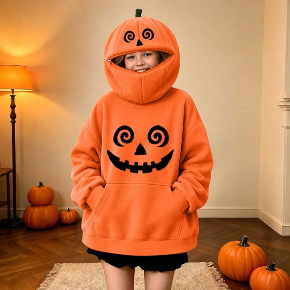LIBRCLO Girls Hoodies Oversize Pullover Sweatshirts with Pockets for Kids Halloween Clothes Size 9 Years