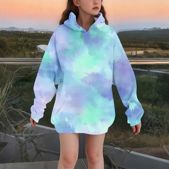 LIBRCLO Girls Hoodies with Pocket Long Sleeve Comfort Casual Pullover Print Gradient Hooded Sweatshirt