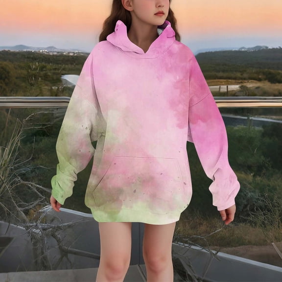 LIBRCLO Girls Hoodies with Pocket Long Sleeve Comfort Casual Pullover Print Gradient Hooded Sweatshirt