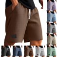 thumbnail image 1 of LIBRCLO Mens Shorts Drawstring Elastic Waist Waffle Shorts with Pockets Summer Solid Color Casual Fashion Loose Bottoms, 1 of 5
