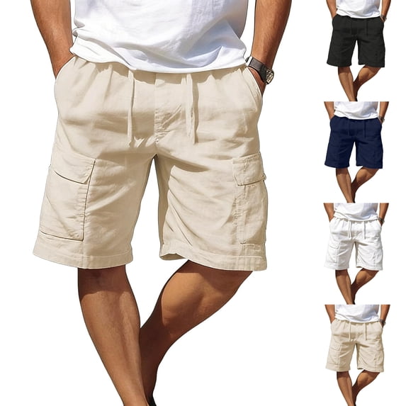 LIBRCLO Mens Shorts with Pockets Drawstring Elastic Waist Solid Color Half Shorts Sport Casual Breathable Bottoms