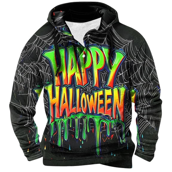 LIBRCLO Halloween Hoodies for Men Long Sleeve Hooded Graphic Sweatshirts with Zipper Pockets Pullover Hoodie