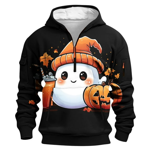 LIBRCLO Halloween Hoodies for Men with Zipper Pockets Pullover Hoodie Long Sleeve Hooded Graphic Sweatshirts