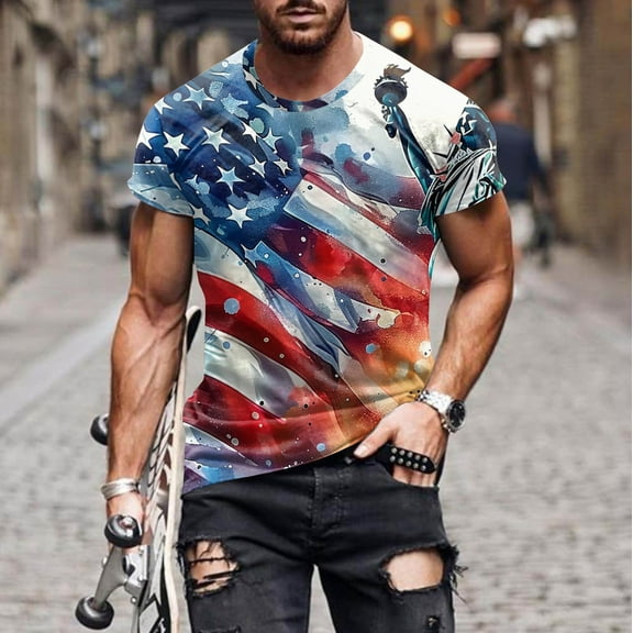 LIBRCLO Henley Shirts for Men Short Sleeve Button Down Shirts with Independence Day Printing for 250 Anniversary USA