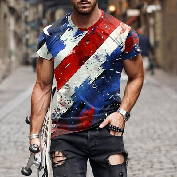 LIBRCLO Henley Shirts for Men Short Sleeve Button Down Shirts with Independence Day Printing for 250 Anniversary USA