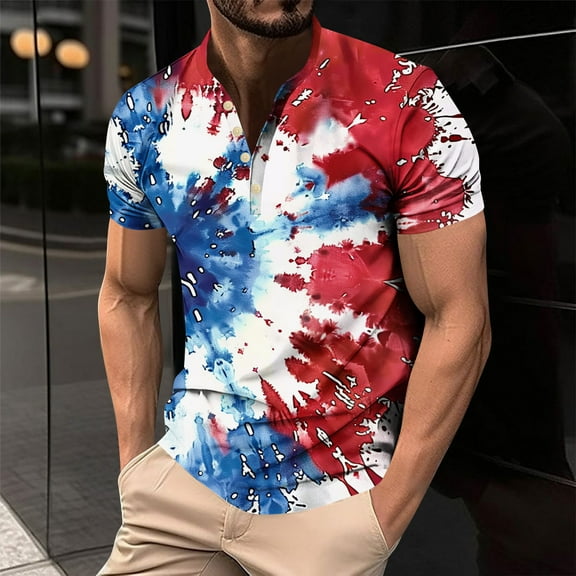 LIBRCLO Henley Shirts for Men Short Sleeve Button Down Shirts with Independence Day Printing for 250 Anniversary USA