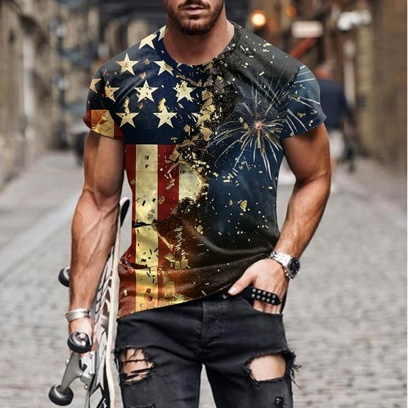 LIBRCLO Henley Shirts for Men Short Sleeve Button Down Shirts with Independence Day Printing for 250 Anniversary USA