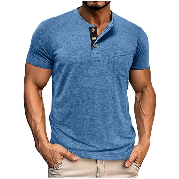 LIBRCLO Henley Shirts for Men Short Sleeve with Pocket Casual Crew Neck Shirts with 3 Button