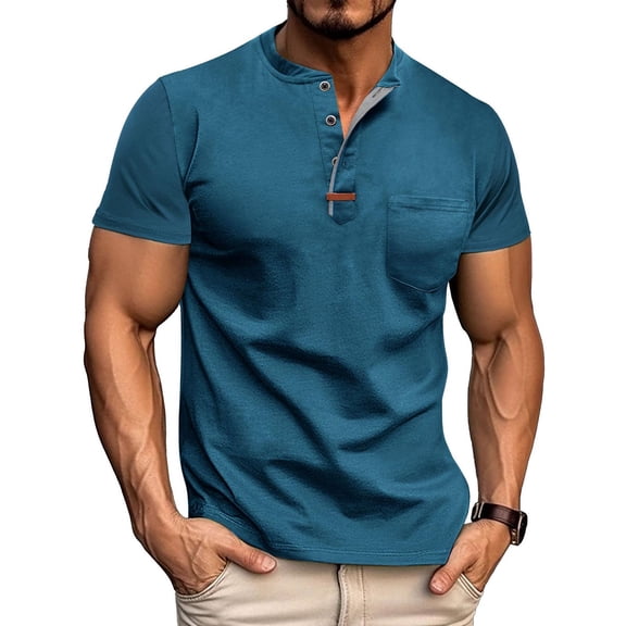 LIBRCLO Henley Shirts for Men Short Sleeve with Pocket Casual Crew Neck Shirts with 3 Button