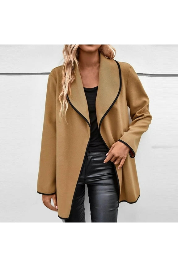 Jackets for Women Solid Color Fitness Button Thick Woolenen Coat Hoodless Long Sleeve Casual Soft Collared Outwear for Fall