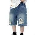 thumbnail image 1 of LIBRCLO Jean Shorts for Boys Size 9 Years with Pockets Lightweight Breathable Stretch Ripped Denim Shorts Light Blue, 1 of 5