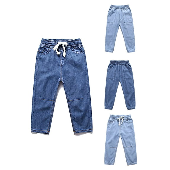 LIBRCLO Kids Boys Jeans Pants Baggy Solid Color Fall Drawstring Elastic Waist Fashion Outdoor Fit Denim Pants Size 10 Years