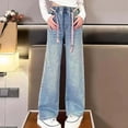 thumbnail image 1 of LIBRCLO Kids Jeans for Girls Solid Color Outwear Casual Drawstring Elastic Waist Casual Fitness Long Trousers for Fall Size 9 Years, 1 of 5