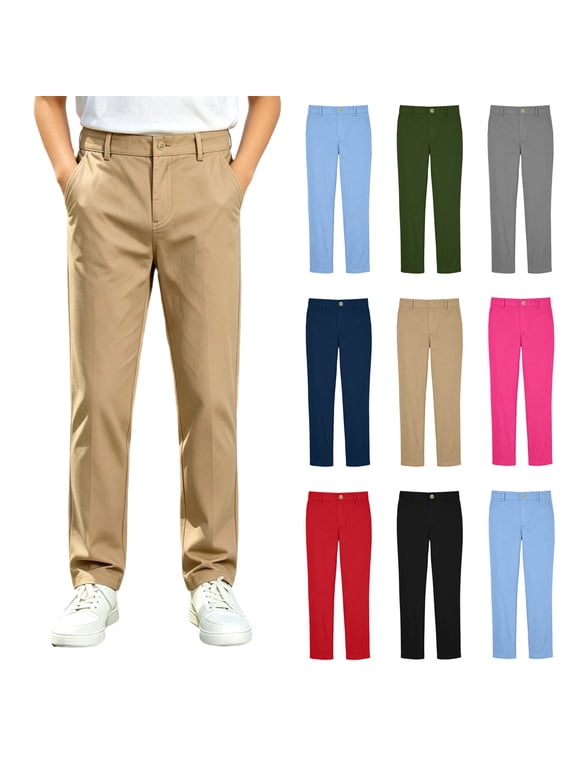 Kids Boys Pants, Boy School Uniform Classic Slim Fit Casual Pants with Pockets Size 5-6 Years