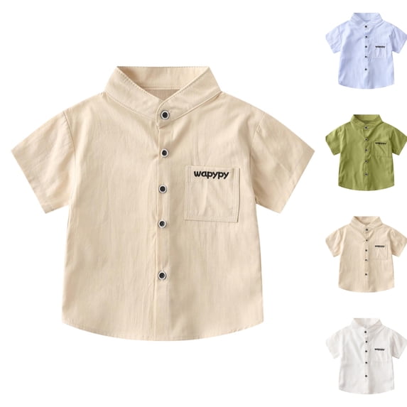 LIBRCLO Kids Button Down Shirts for Boys Size 4 Years with Pocket Short Sleeve Dress Shirts Casual School Uniform Shirt Khaki