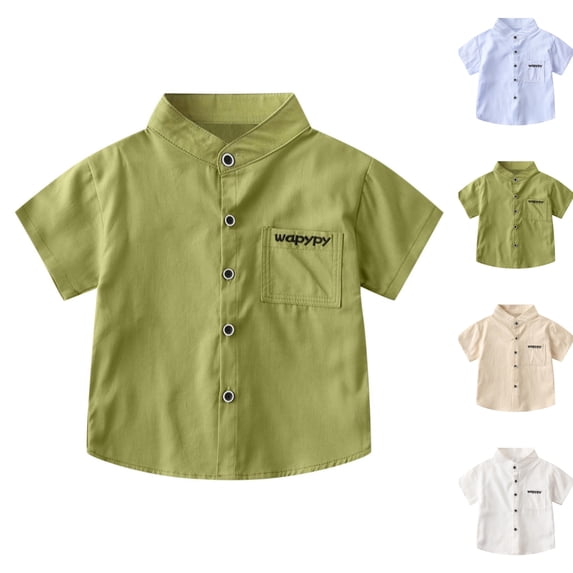 LIBRCLO Kids Button Down Shirts for Boys Size 5 Years with Pocket Short Sleeve Dress Shirts Casual School Uniform Shirt Green