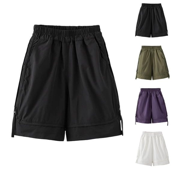 LIBRCLO Kids Cargo Shorts for Boys Size 5-6 Years Elastic Waist Work Shorts Casual Summer Beach Short Pants Quick Dry Workwear Black