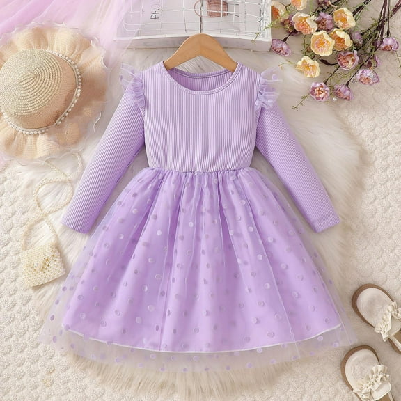 LIBRCLO Kids Girls Dresses, Long Flutter Sleeve Midi Casual Clothes for Spring Fall Holiday Birthday Party Dresses 7-8