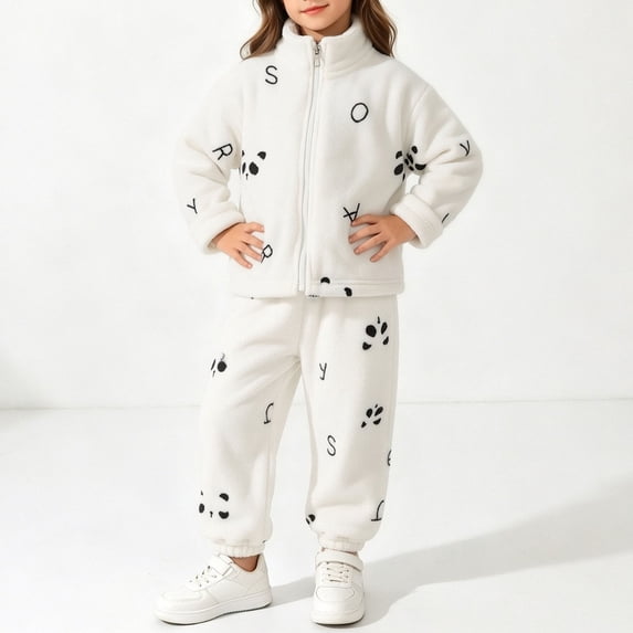 LIBRCLO Kids Girls Clothes Fall Winter Fleece Jackets and Sweatpants Outfit Sets Cute Warm 2 Piece Outfits Size 5-6 Years