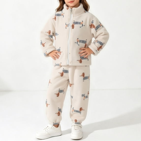 LIBRCLO Kids Girls Clothes Fall Winter Fleece Jackets and Sweatpants Outfit Sets Cute Warm 2 Piece Outfits Size 4-5 Years