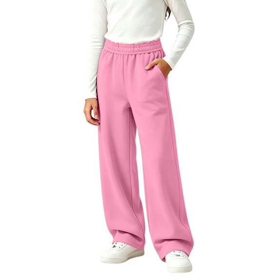 LIBRCLO Kids Girls Sweatpants Elastic Waist Wide Leg Pants Fleece Baggy Sweatpants Size 7-8 Years